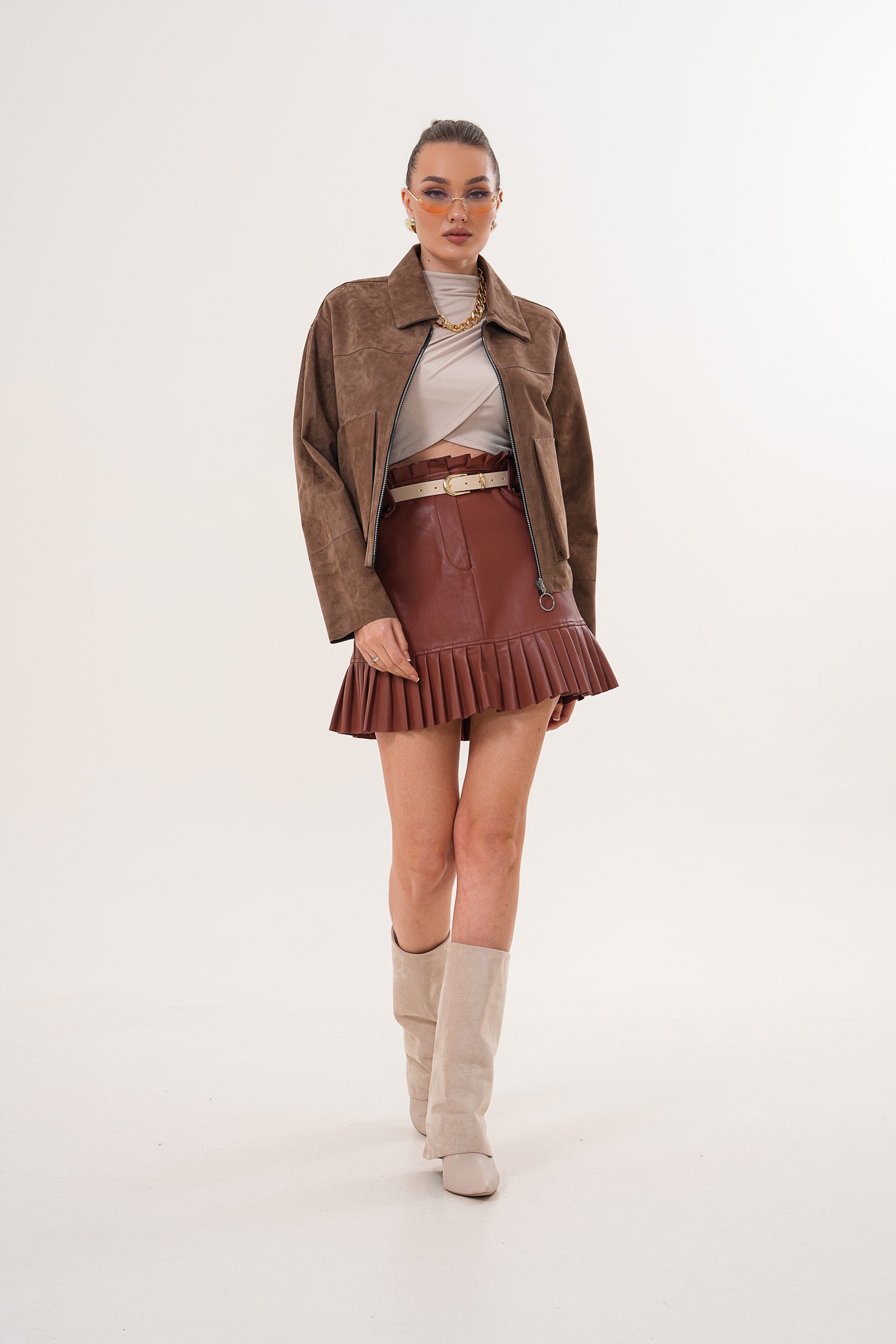 Elvoria Reversible Leather Jacket – Taupe \/ Suede Brown For Sale
