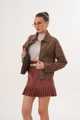 Elvoria Reversible Leather Jacket – Taupe \/ Suede Brown For Sale