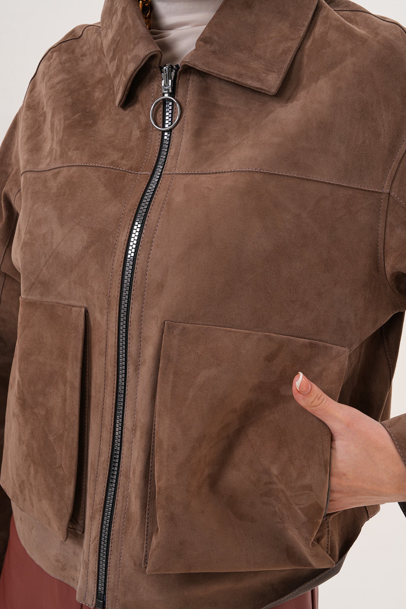 Elvoria Reversible Leather Jacket – Taupe \/ Suede Brown For Sale