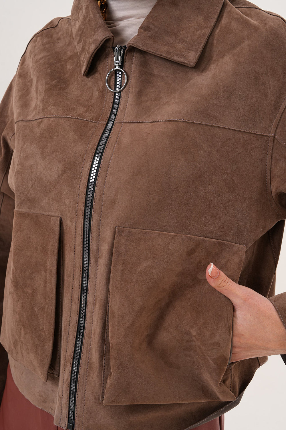 Elvoria Reversible Leather Jacket – Taupe \/ Suede Brown For Sale