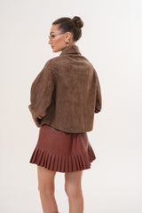 Elvoria Reversible Leather Jacket – Taupe \/ Suede Brown For Sale
