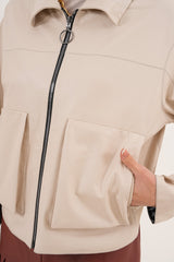 The Elvoria Reversible Beige Leather Jacket Universal Fit
