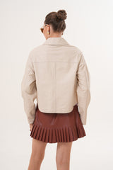 The Elvoria Reversible Beige Leather Jacket Universal Fit