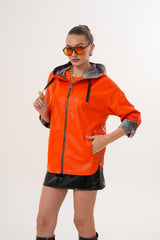The Nyxara Reversible Hooded Orange Leather Jacket Fine Craftsmanship