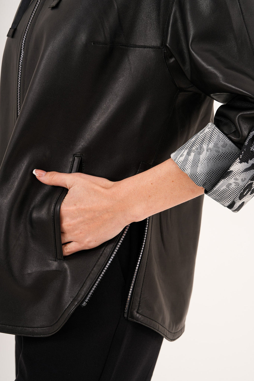 The Nyxara Reversible Hooded Black Leather Jacket Exclusive Style