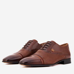 The Rockwell Handmade Tan Leather Cap Toe Oxford Shoe On Sale
