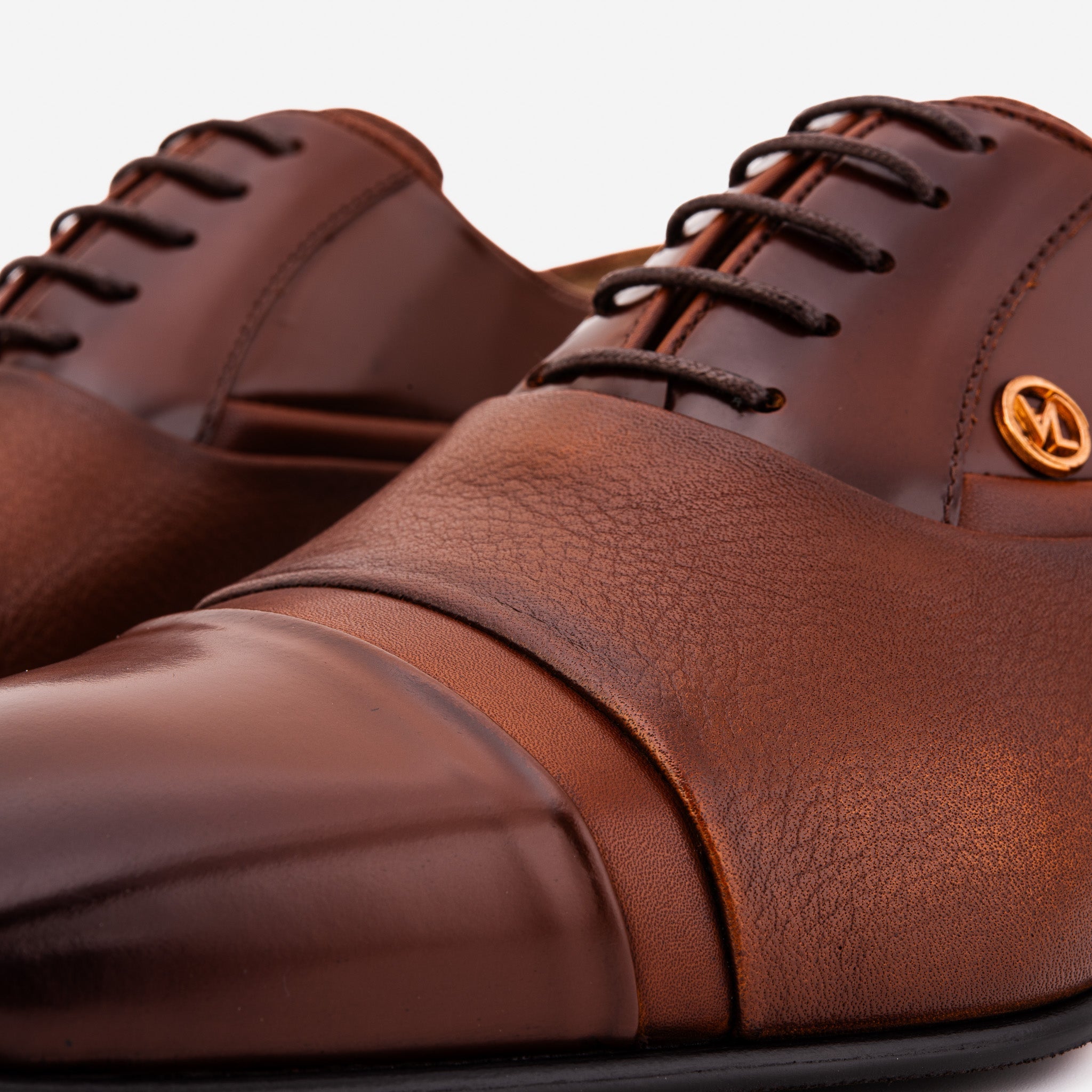 The Rockwell Handmade Tan Leather Cap Toe Oxford Shoe On Sale