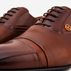 The Rockwell Handmade Tan Leather Cap Toe Oxford Shoe On Sale