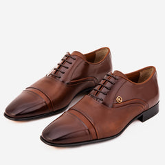 The Rockwell Handmade Tan Leather Cap Toe Oxford Shoe On Sale