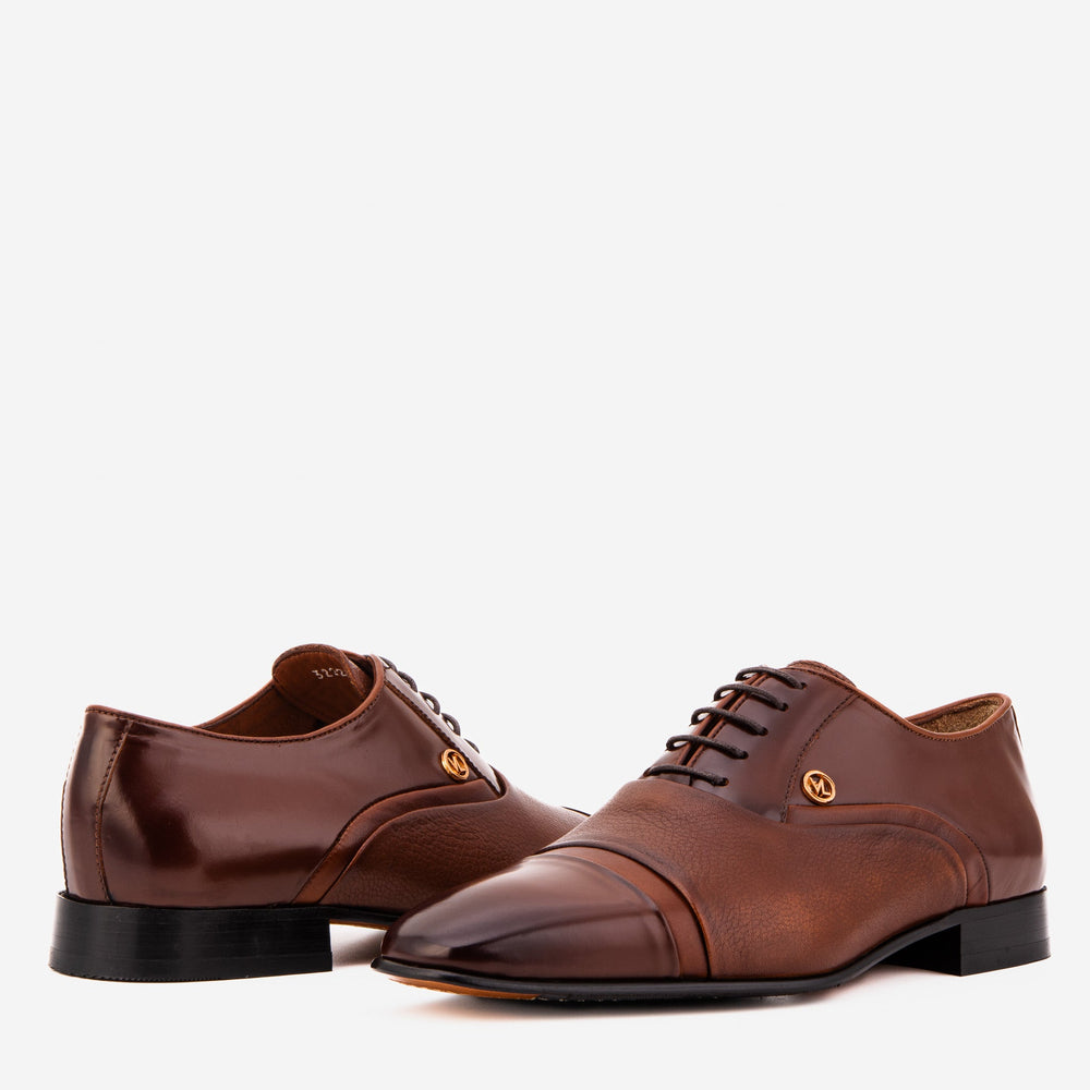 The Rockwell Handmade Tan Leather Cap Toe Oxford Shoe On Sale