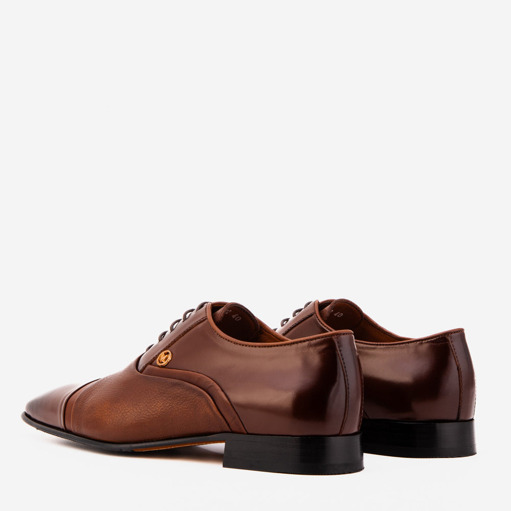 The Rockwell Handmade Tan Leather Cap Toe Oxford Shoe On Sale