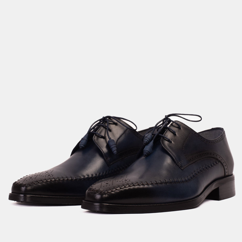 The Moon Navy Blue Leather Derby  Shoe For Sale
