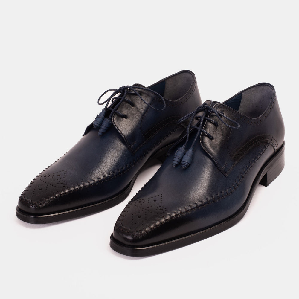 The Moon Navy Blue Leather Derby  Shoe For Sale