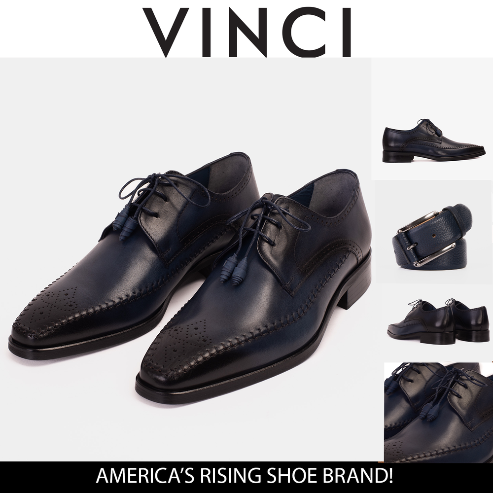 The Moon Navy Blue Leather Derby  Shoe For Sale