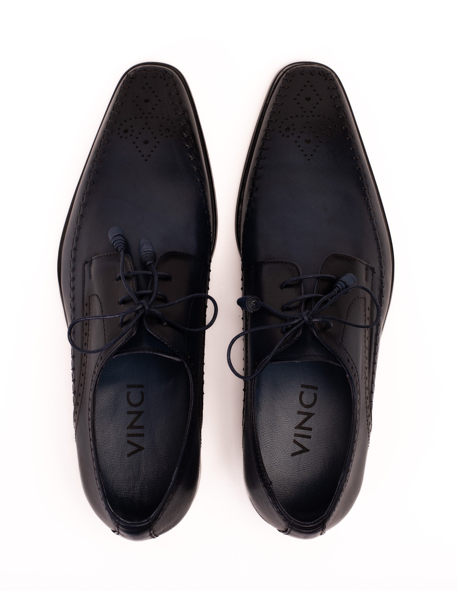 The Moon Navy Blue Leather Derby  Shoe For Sale