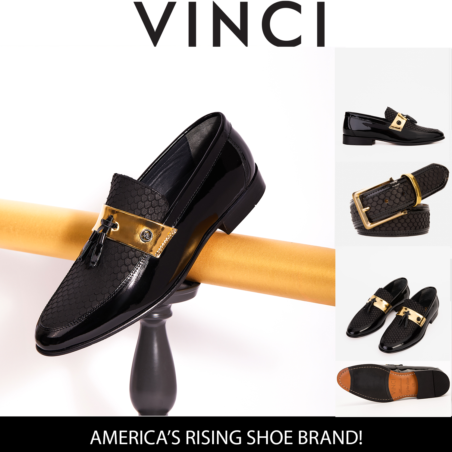 The Imperial Black Gold Leather Dress Shoe Universal Fit