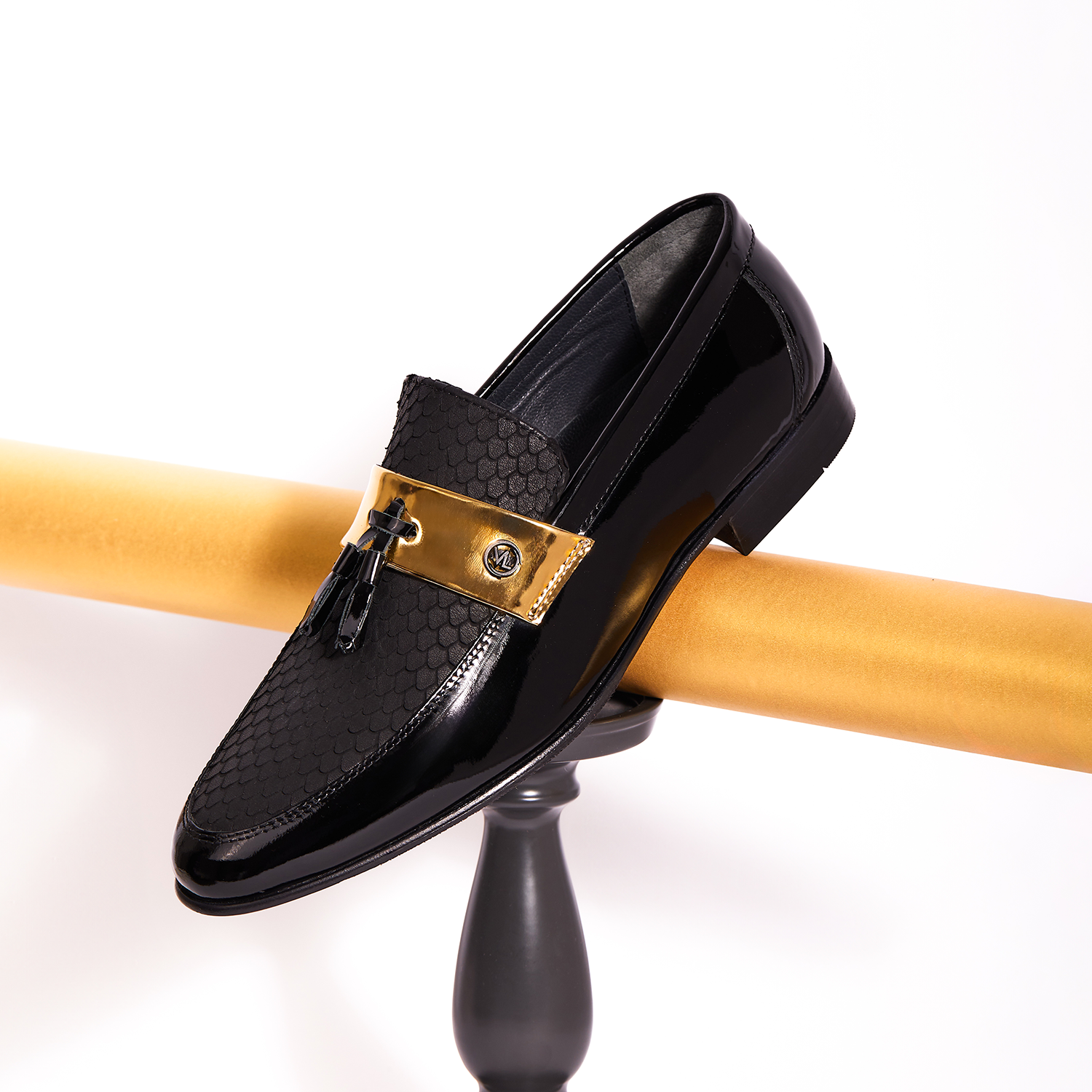 The Imperial Black Gold Leather Dress Shoe Universal Fit