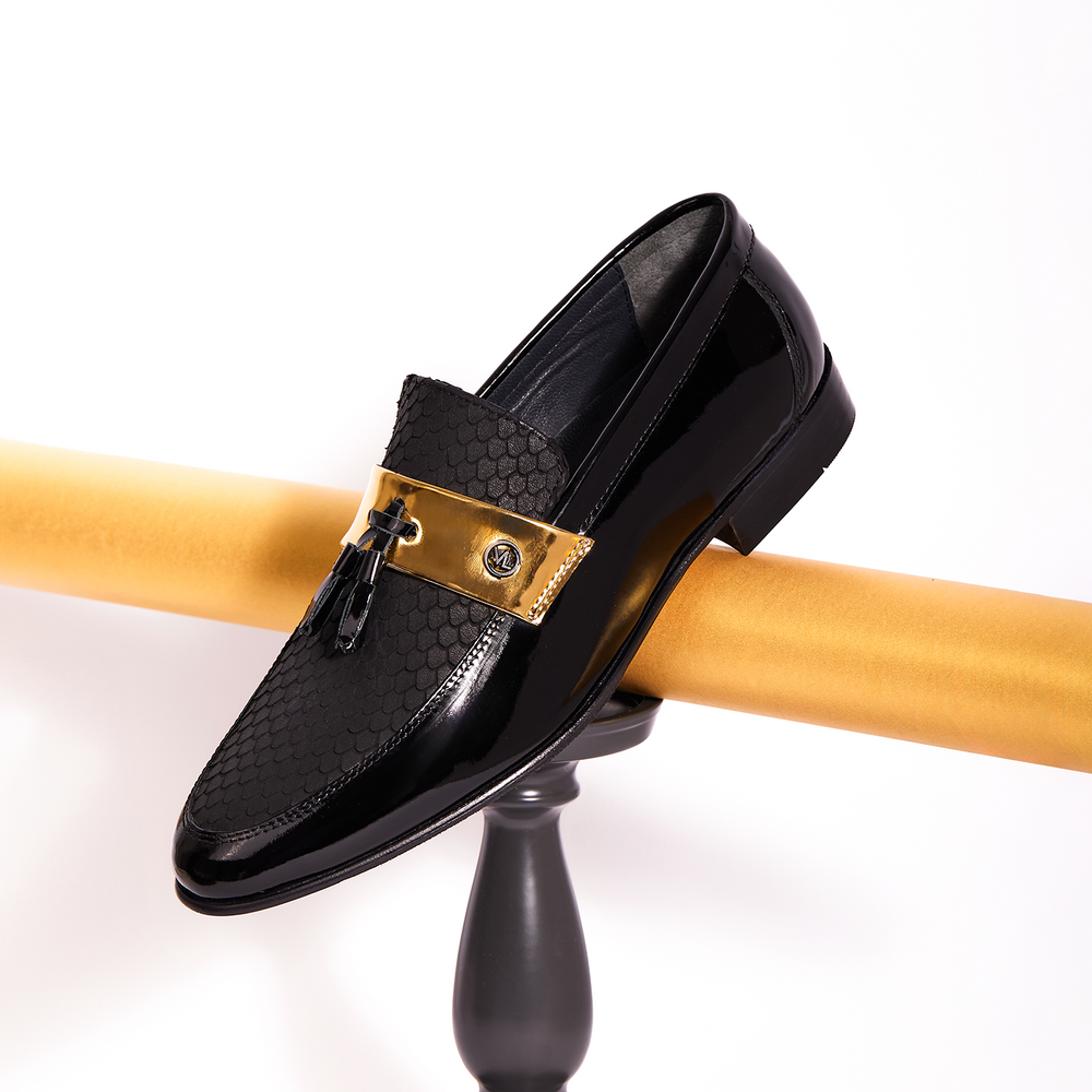 The Imperial Black Gold Leather Dress Shoe Universal Fit