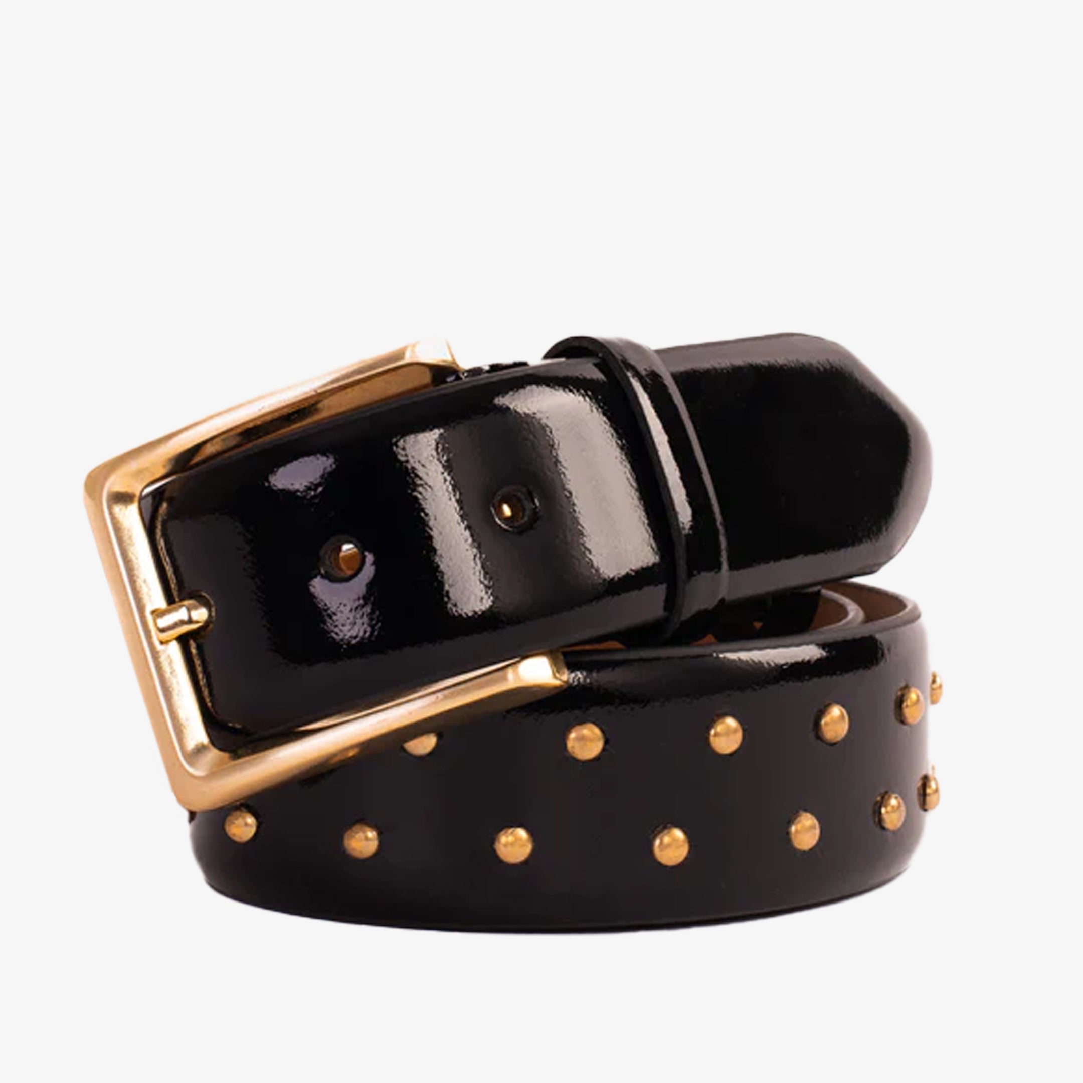 The Jupiter Black Patent Spike Leather Belt On Sale