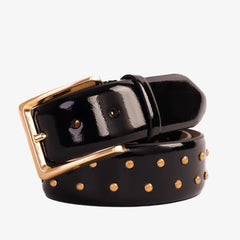 The Jupiter Black Patent Spike Leather Belt On Sale