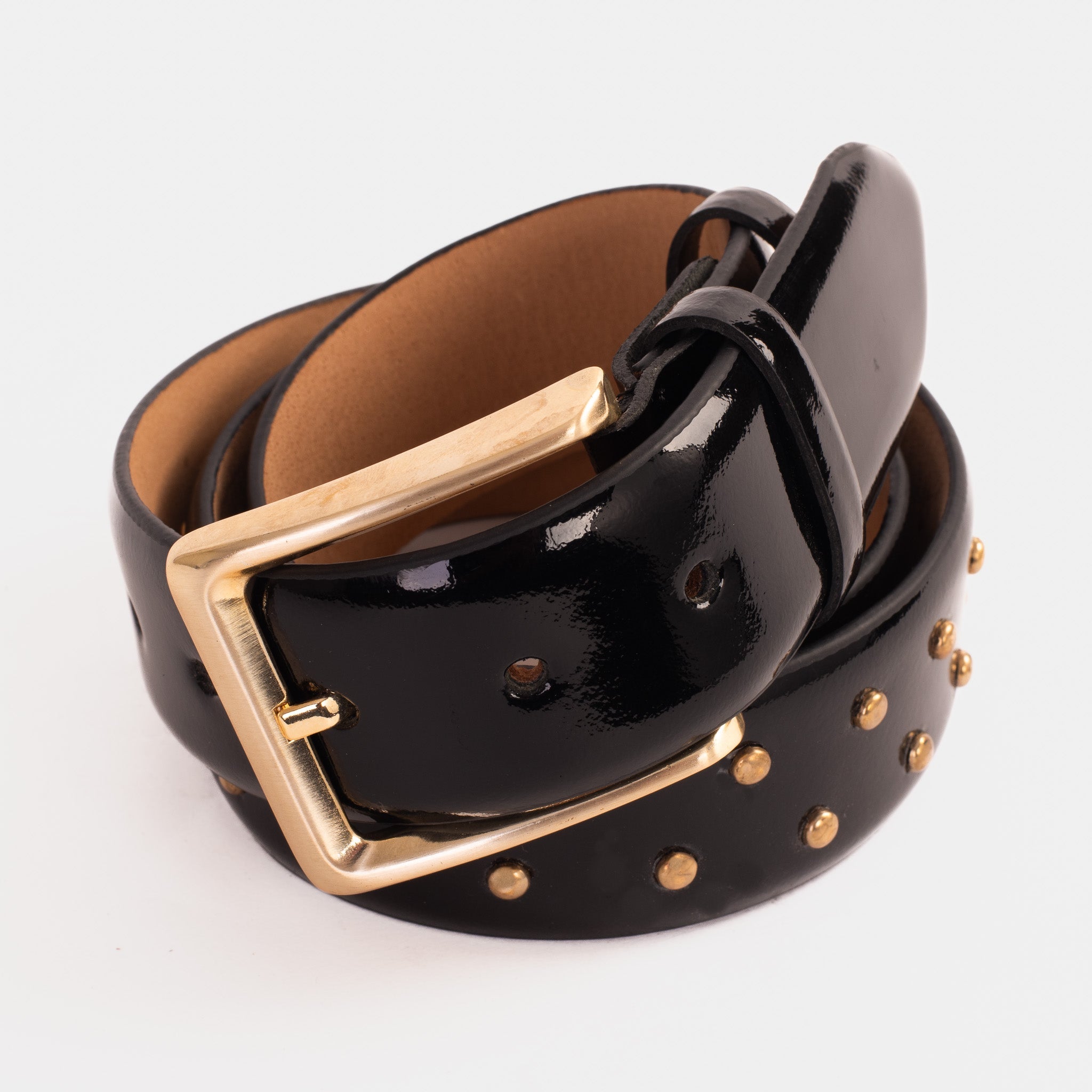 The Jupiter Black Patent Spike Leather Belt On Sale