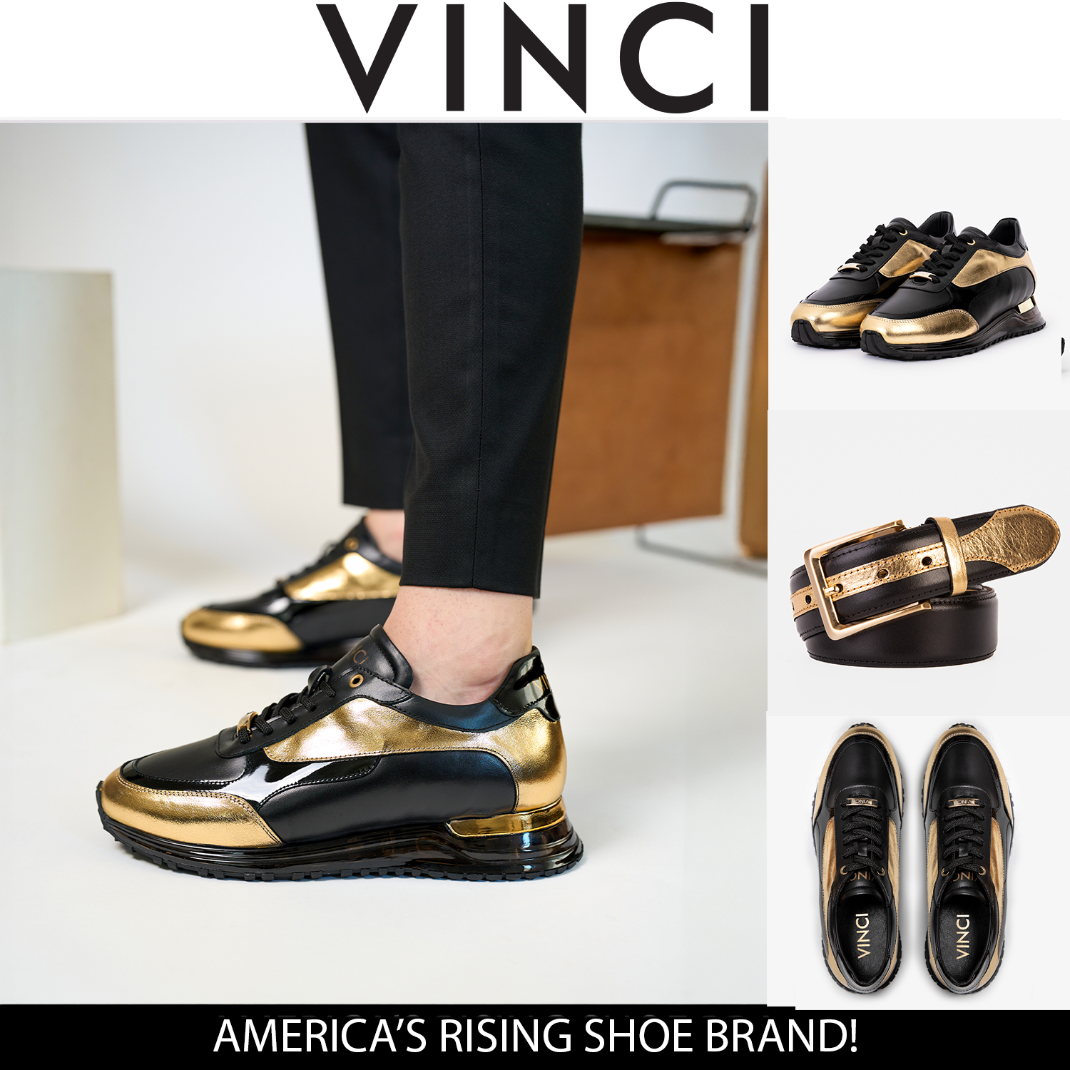 The Arda Black Gold Leather Sneaker Universal Fit