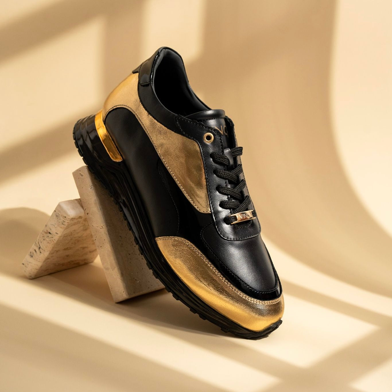 The Arda Black Gold Leather Sneaker Universal Fit