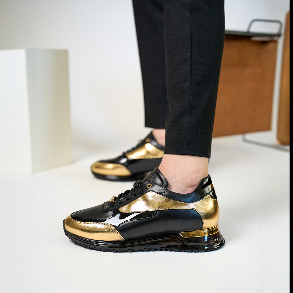 The Arda Black Gold Leather Sneaker Universal Fit
