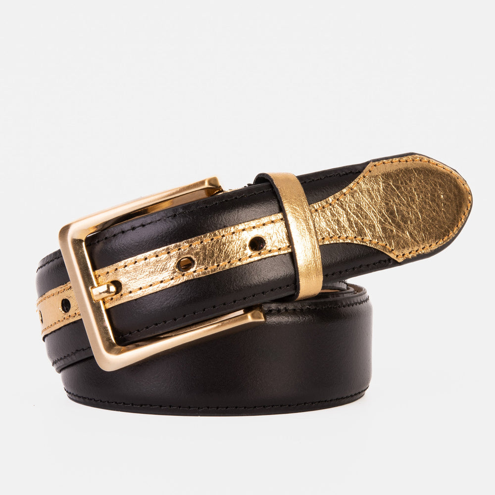 The Arda Black Gold Leather Belt Fine Craftsmanship
