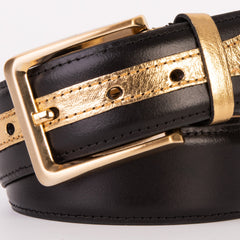 The Arda Black Gold Leather Belt Fine Craftsmanship
