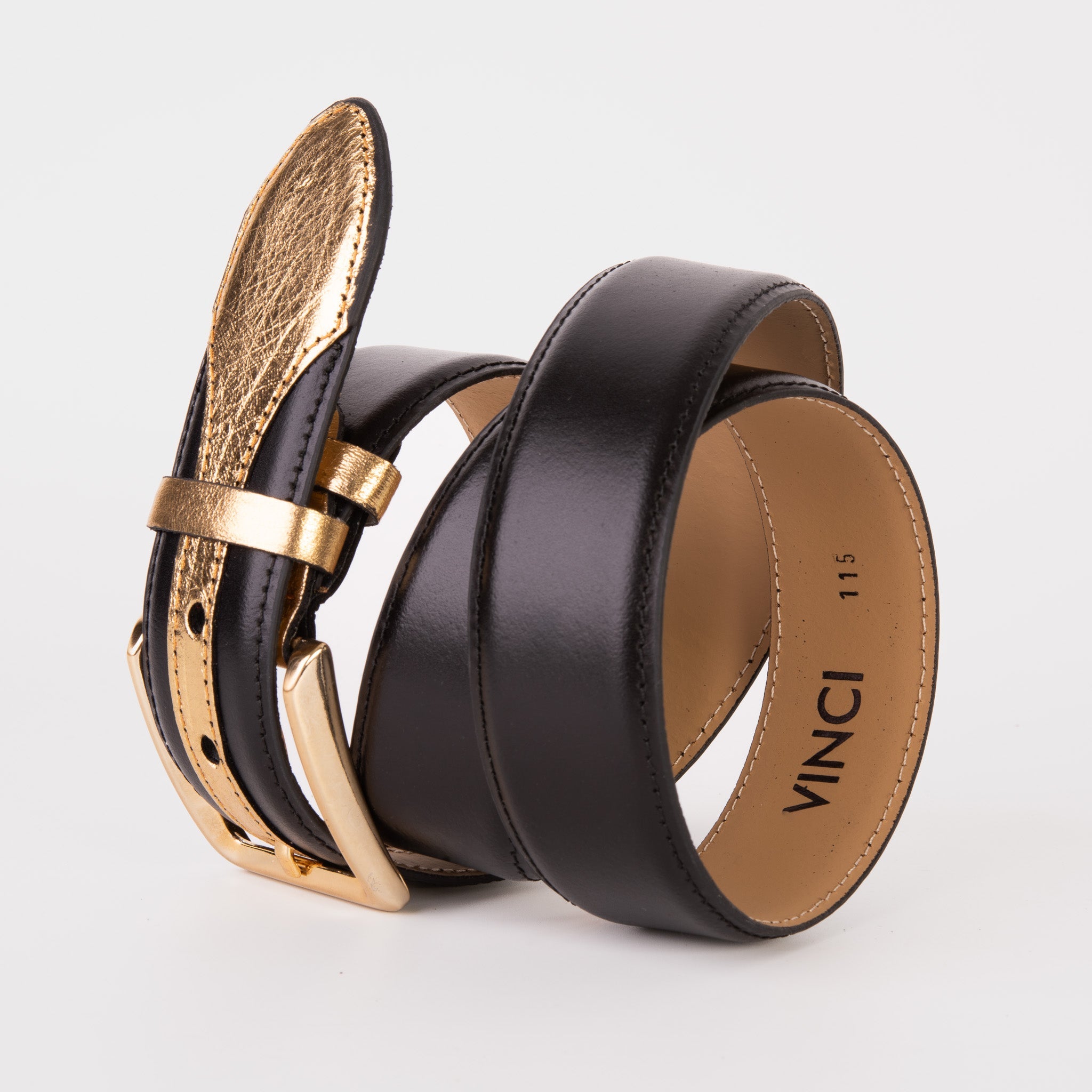 The Arda Black Gold Leather Belt Fine Craftsmanship