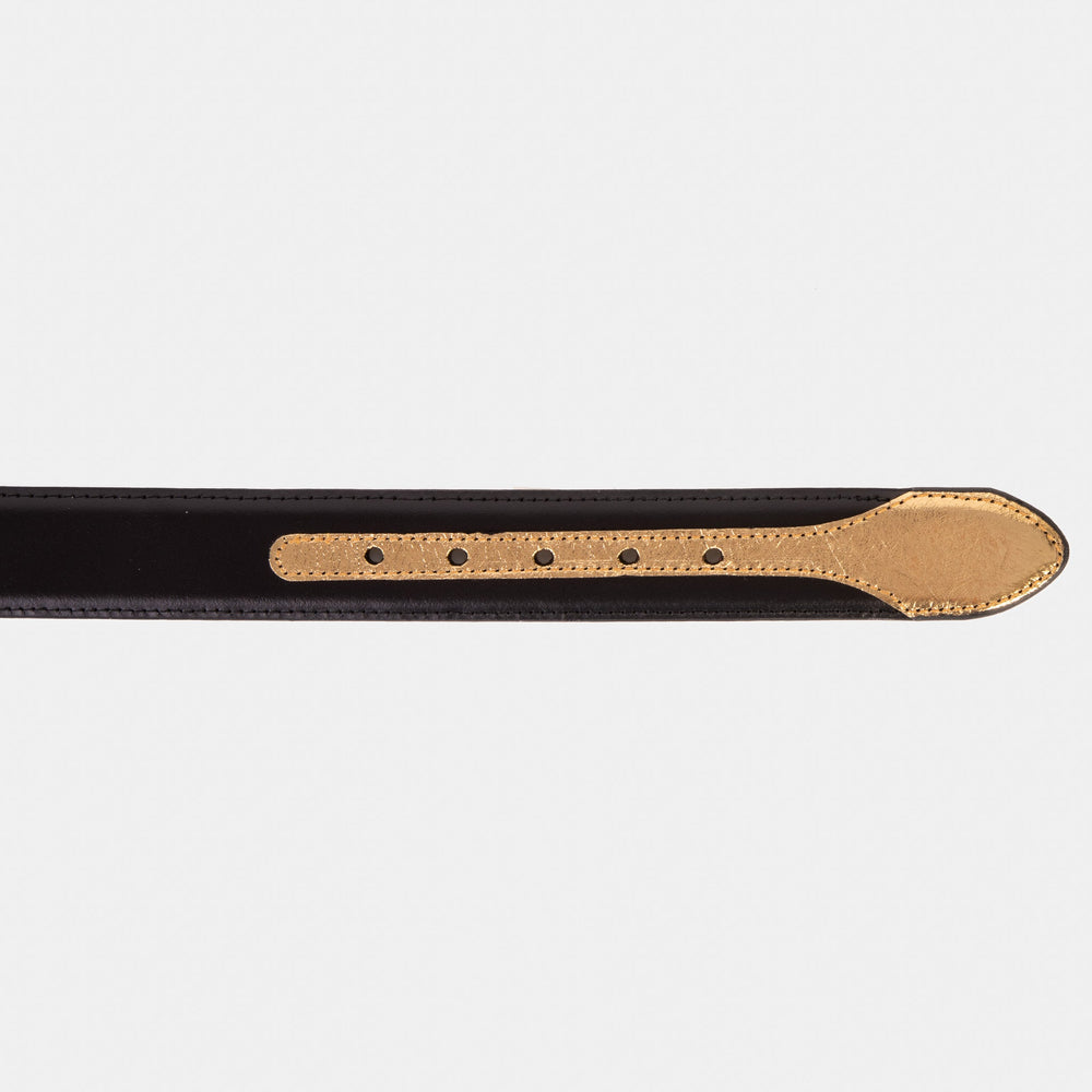 The Arda Black Gold Leather Belt Fine Craftsmanship