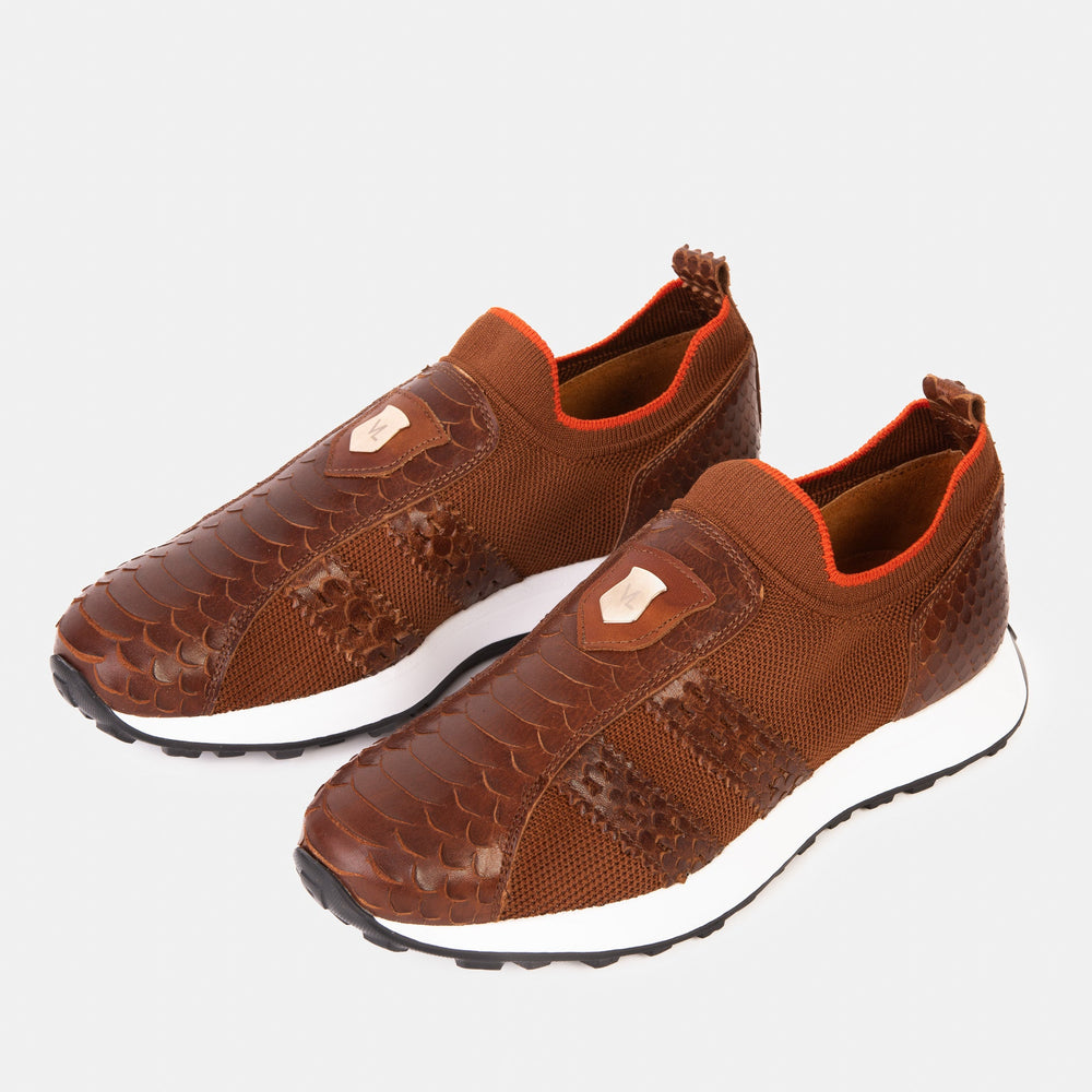 The Aslan Tan Knitted Leather Sneaker Exclusive Style