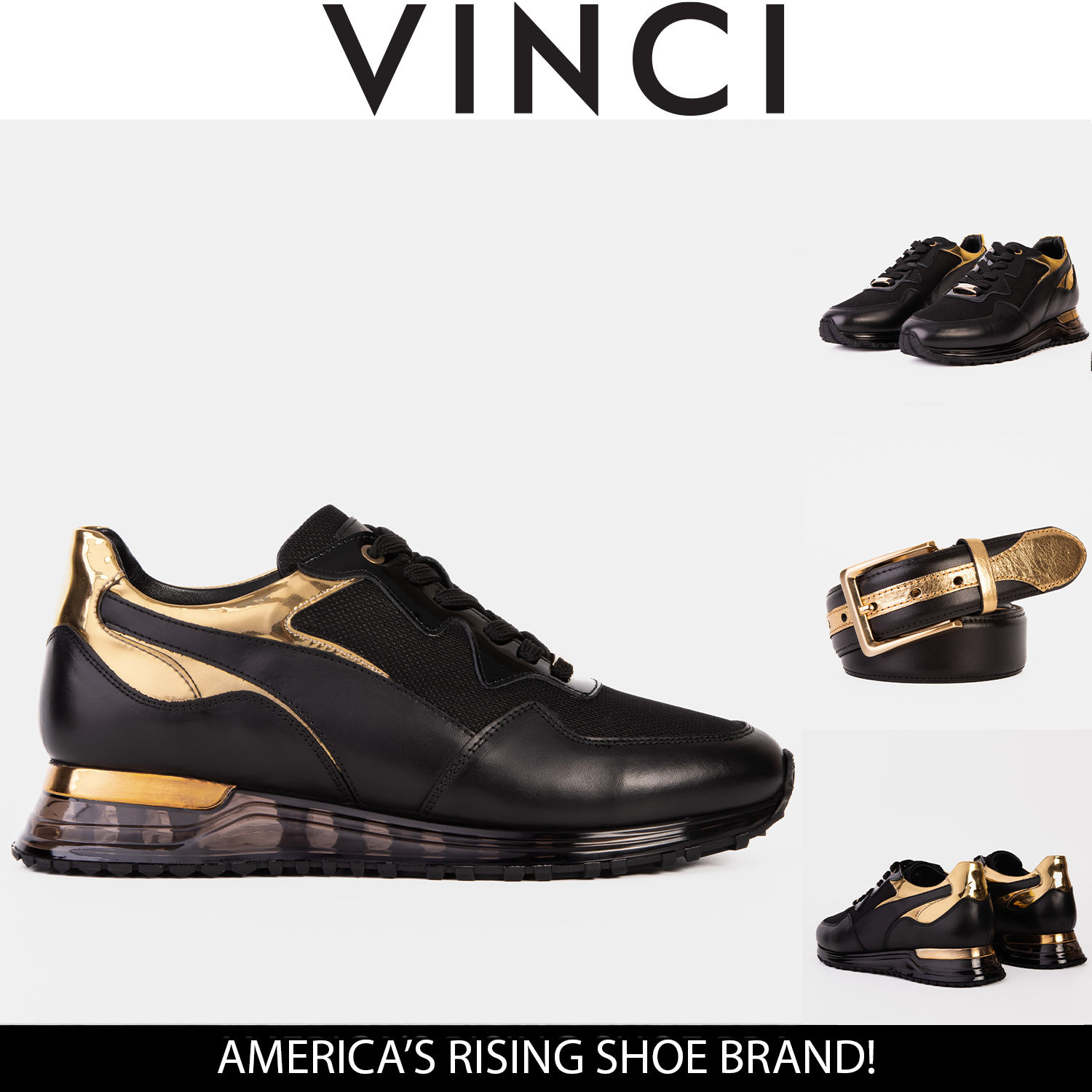 The Rialto Black Gold Leather Sneaker On Sale