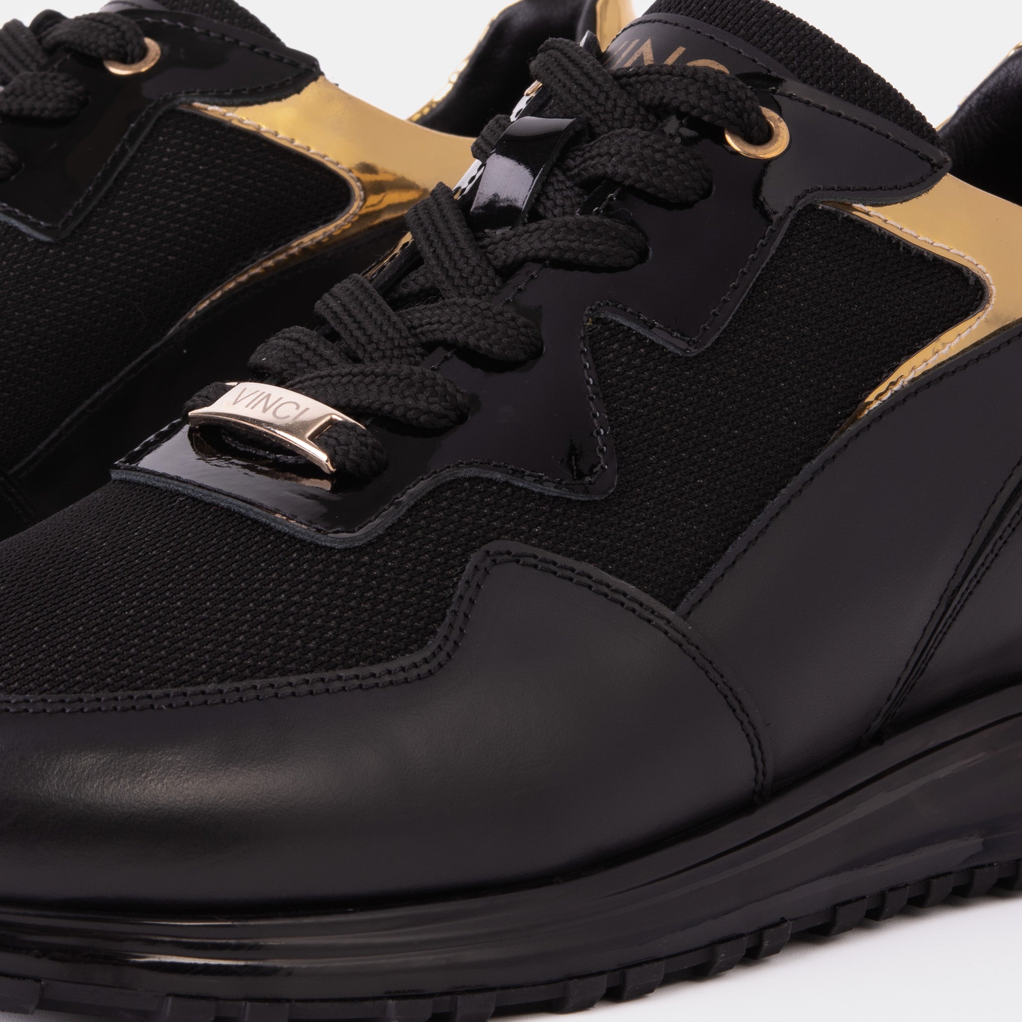 The Rialto Black Gold Leather Sneaker On Sale