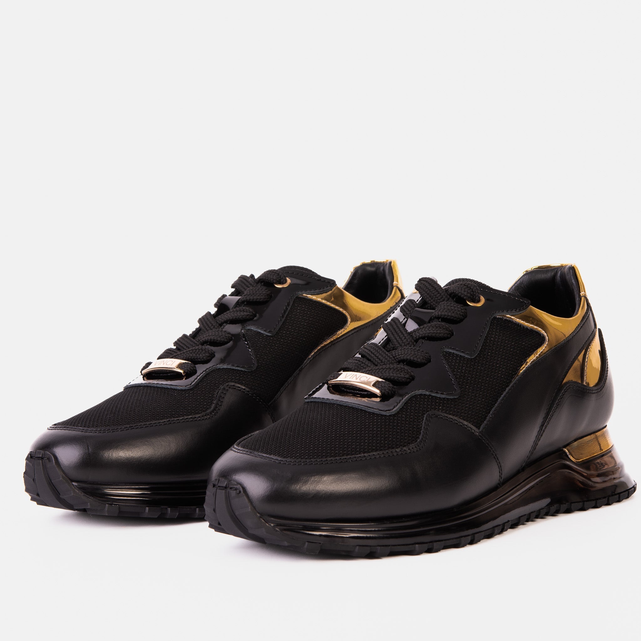 The Rialto Black Gold Leather Sneaker On Sale