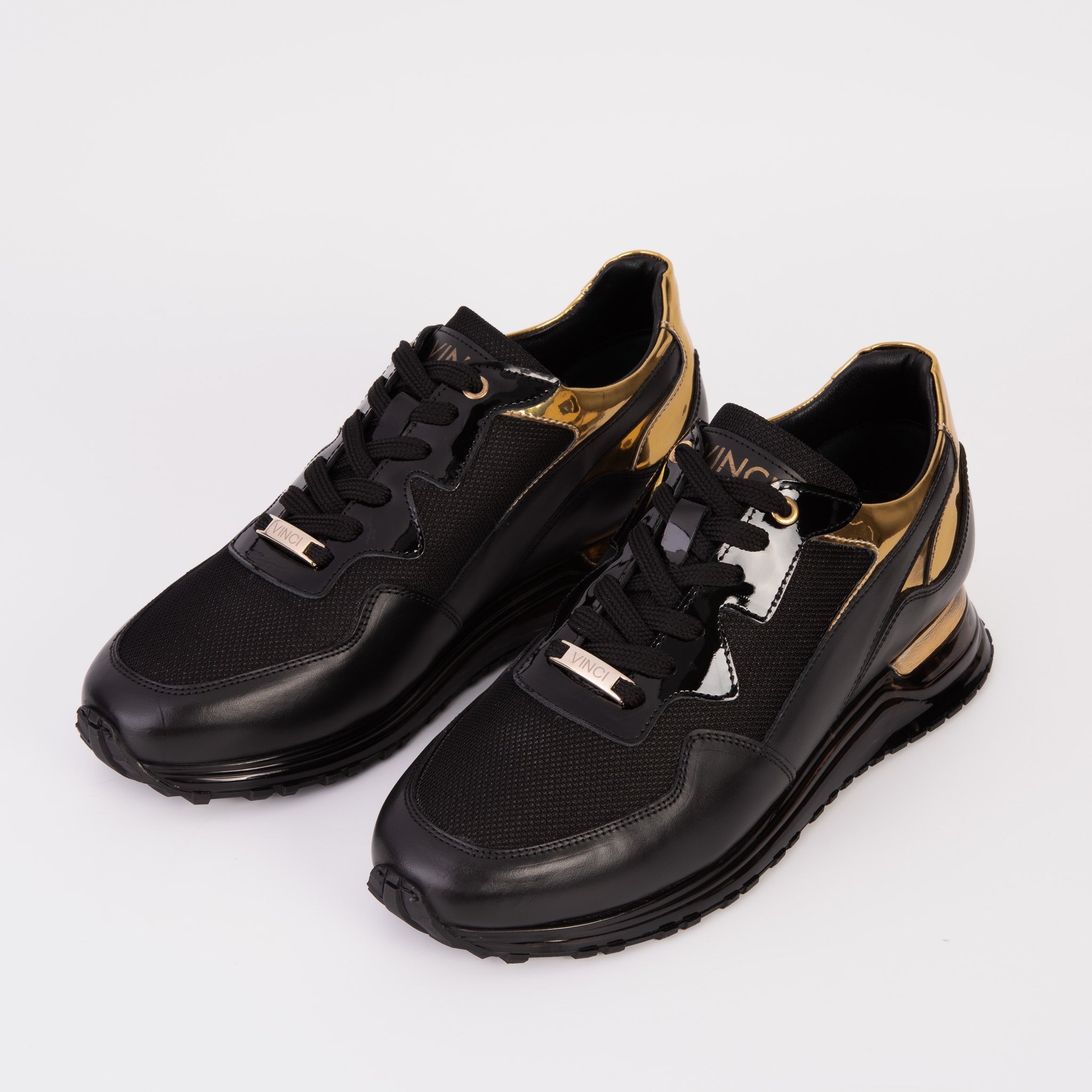 The Rialto Black Gold Leather Sneaker On Sale