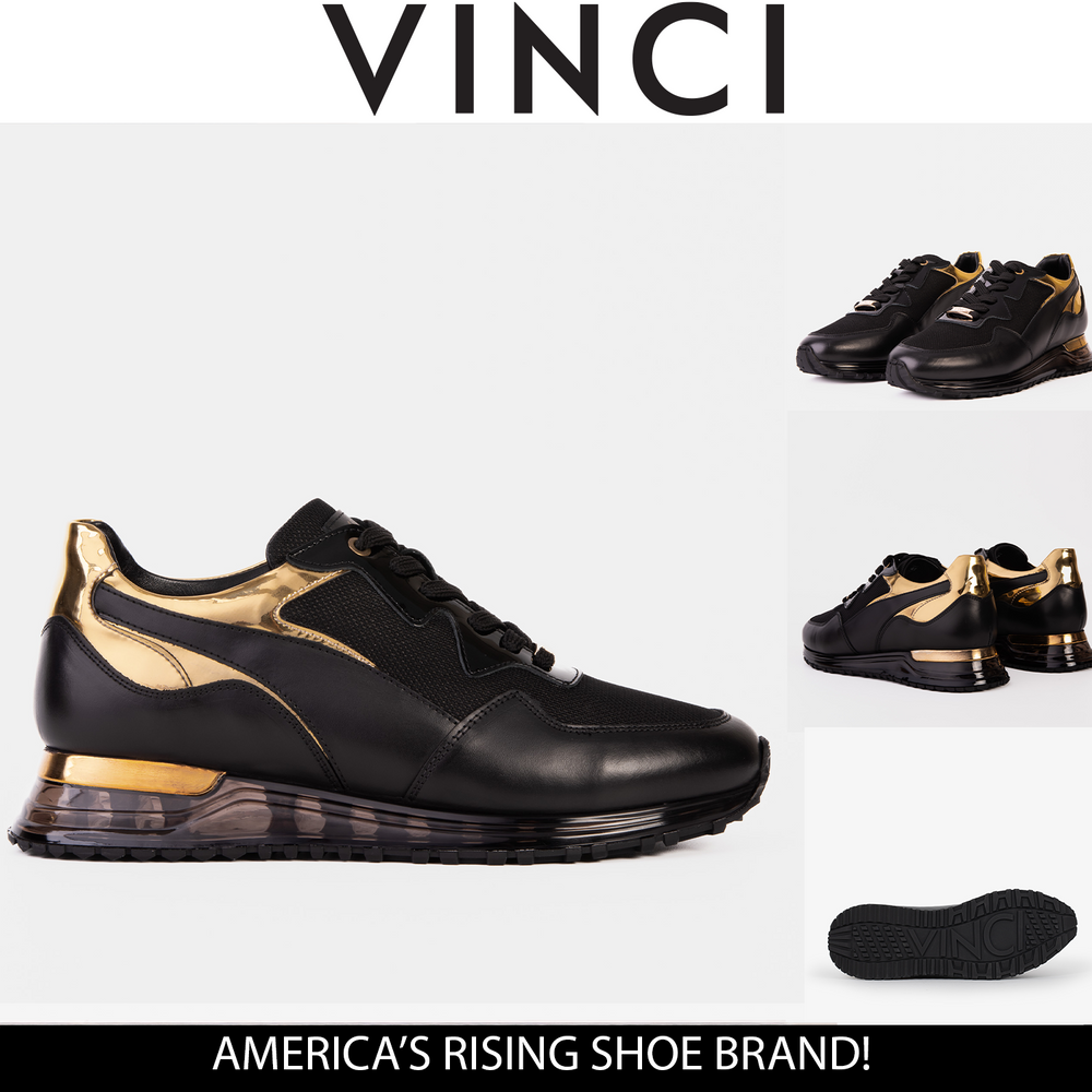 The Rialto Black Gold Leather Sneaker On Sale