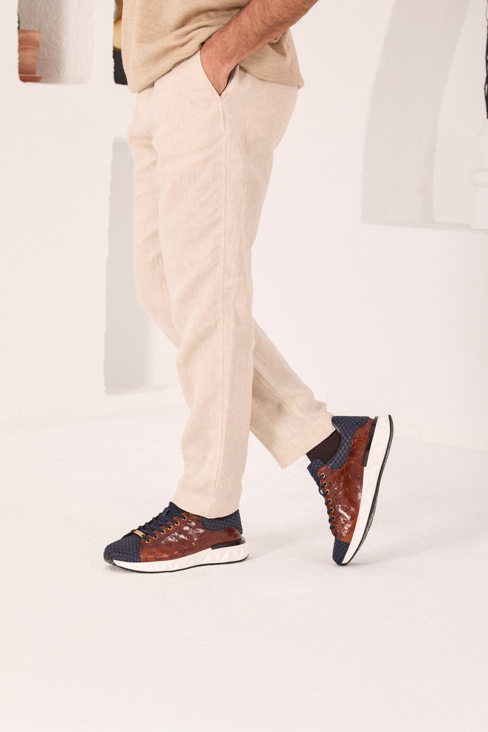 The Caesars Navy Tan Leather Sneaker All New