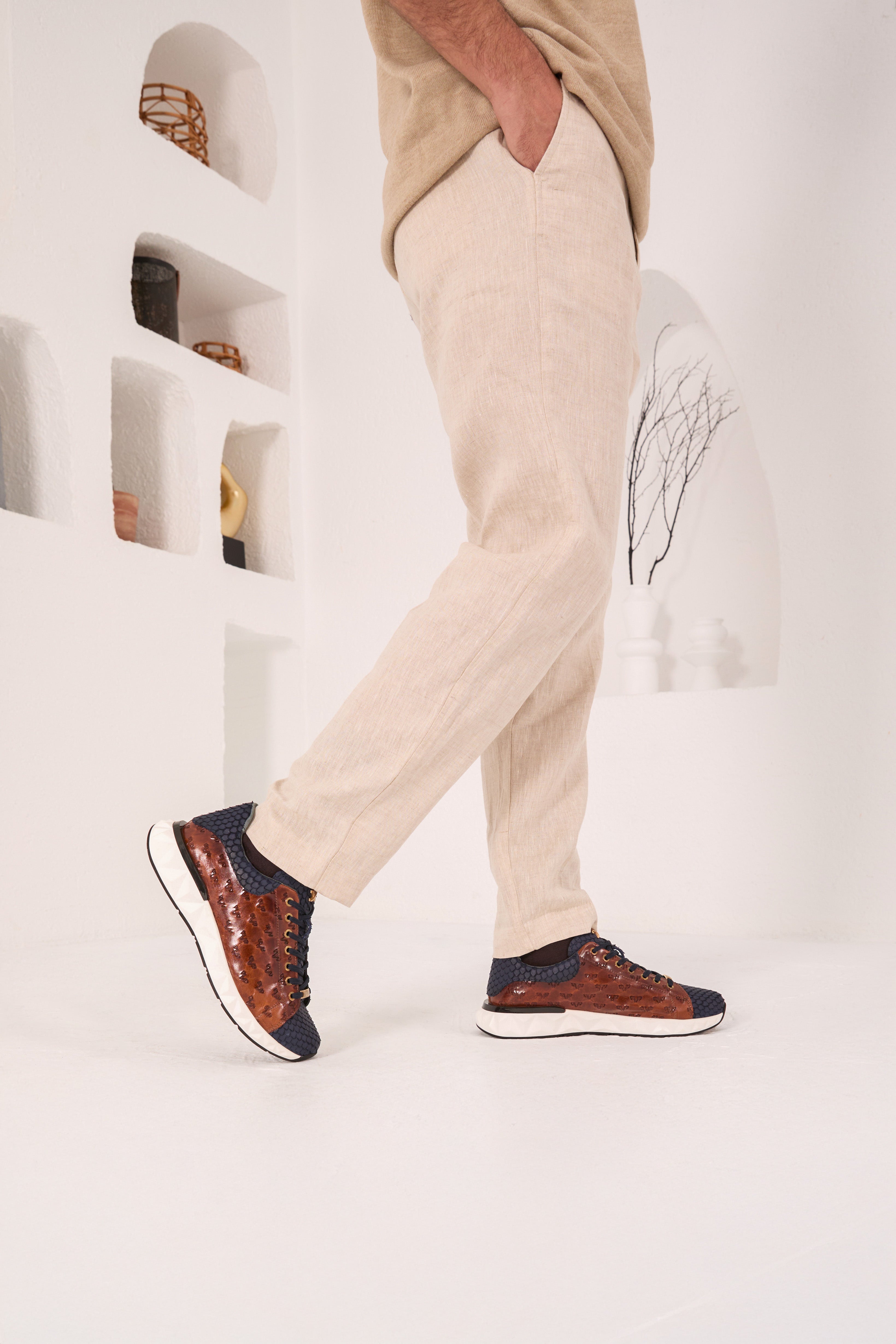 The Caesars Navy Tan Leather Sneaker All New