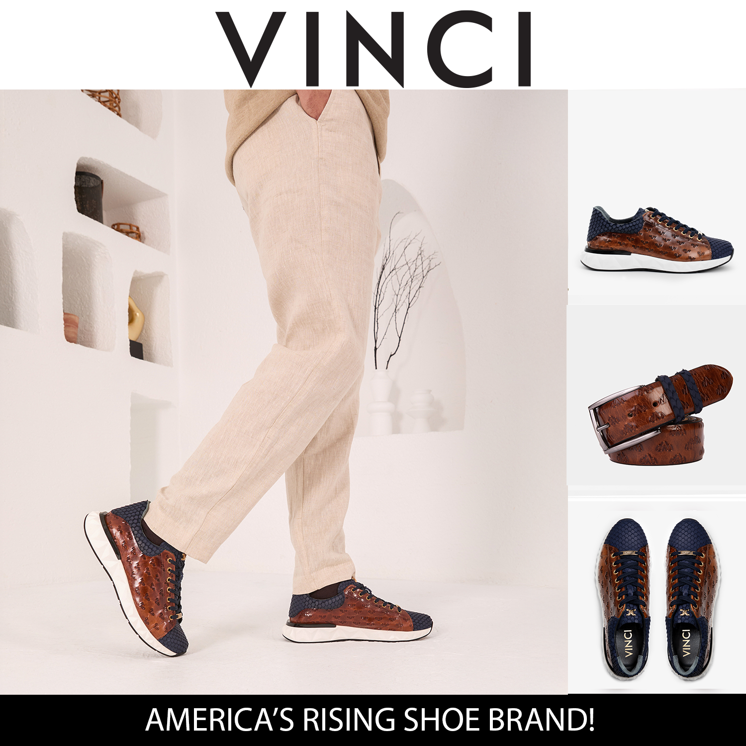 The Caesars Navy Tan Leather Sneaker All New