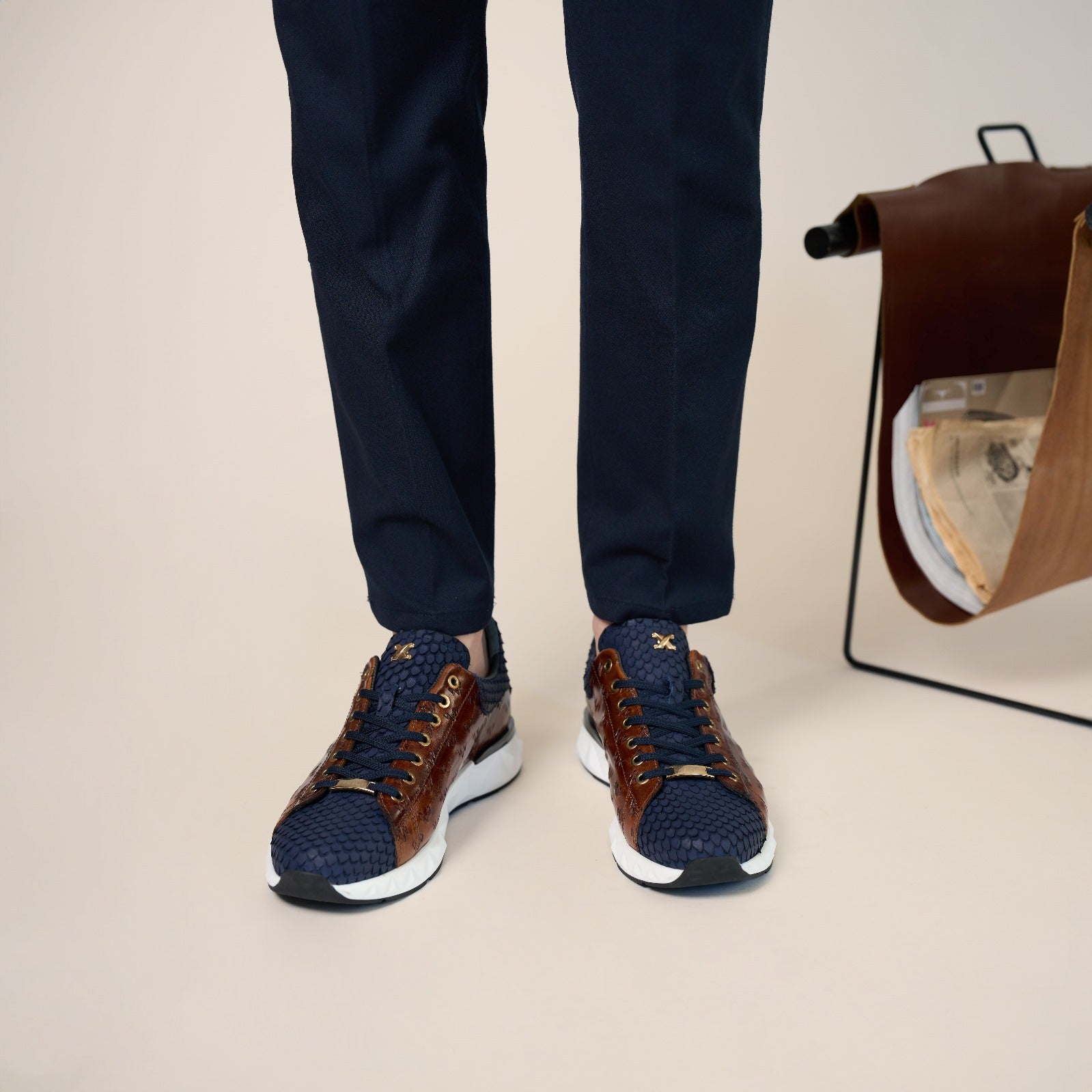 The Caesars Navy Tan Leather Sneaker All New