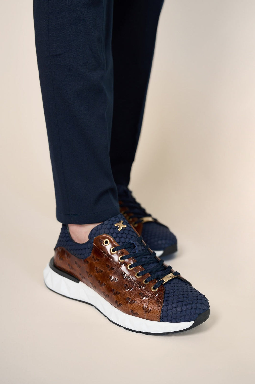 The Caesars Navy Tan Leather Sneaker All New