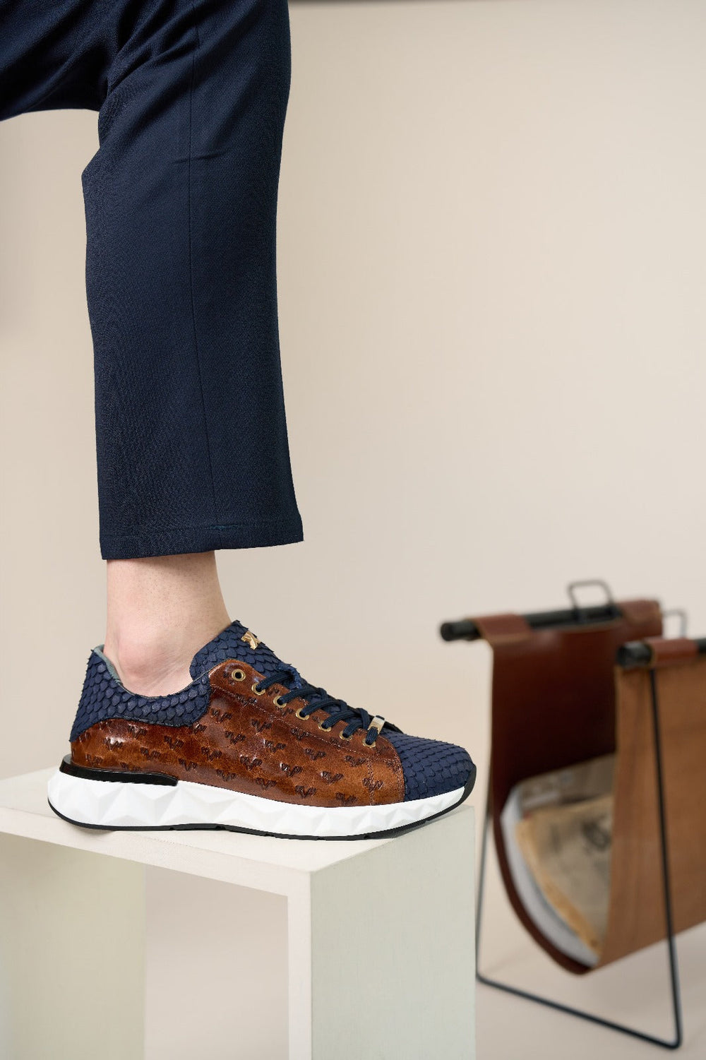 The Caesars Navy Tan Leather Sneaker All New