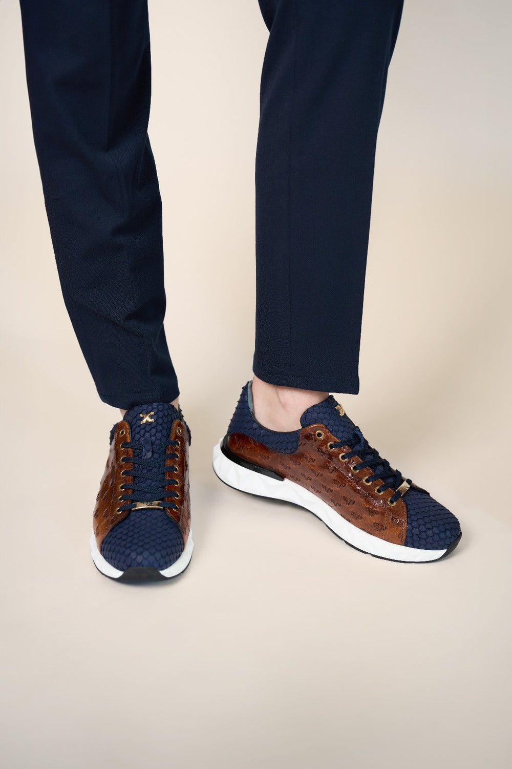 The Caesars Navy Tan Leather Sneaker All New