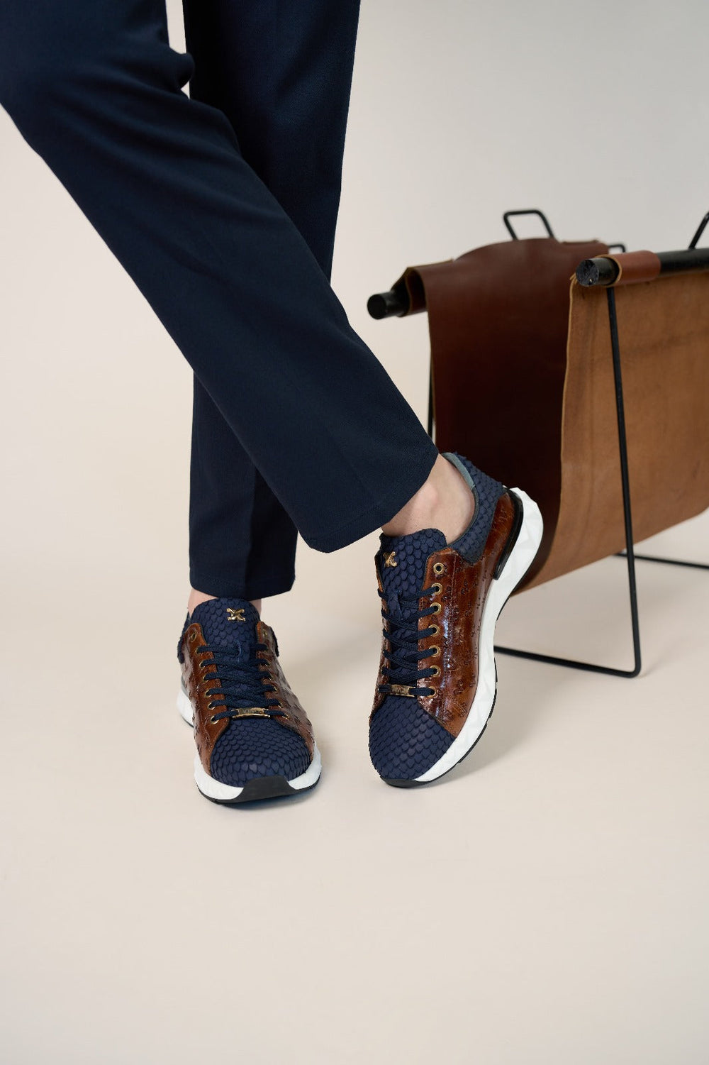 The Caesars Navy Tan Leather Sneaker All New