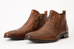 The Randor Brown Crocodile Leather Side-Zip Dress Ankle  Boot Fine Craftsmanship