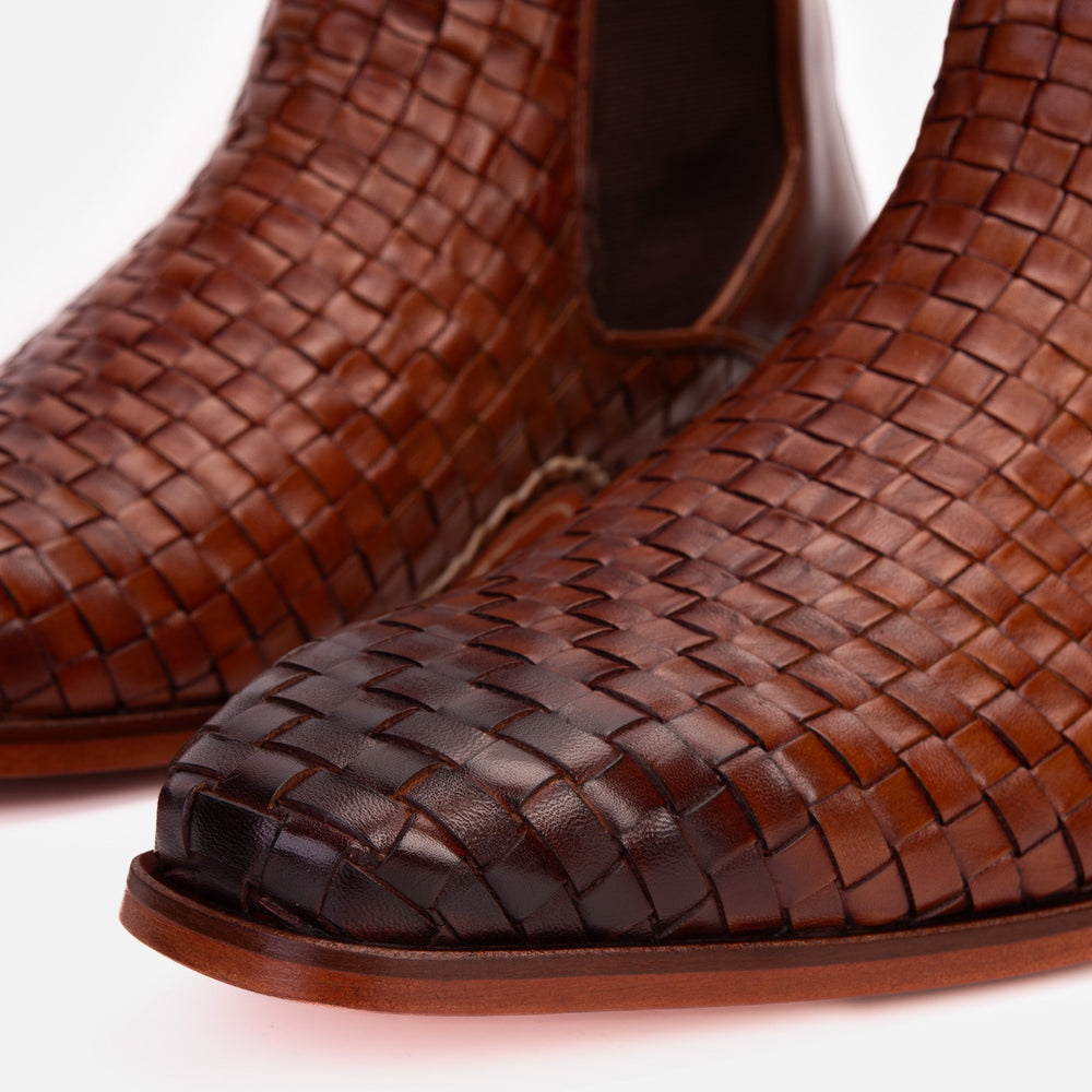 The Rolls Boot Woven Tan Leather Double Monk Strap Handmade Shoe Exclusive Style