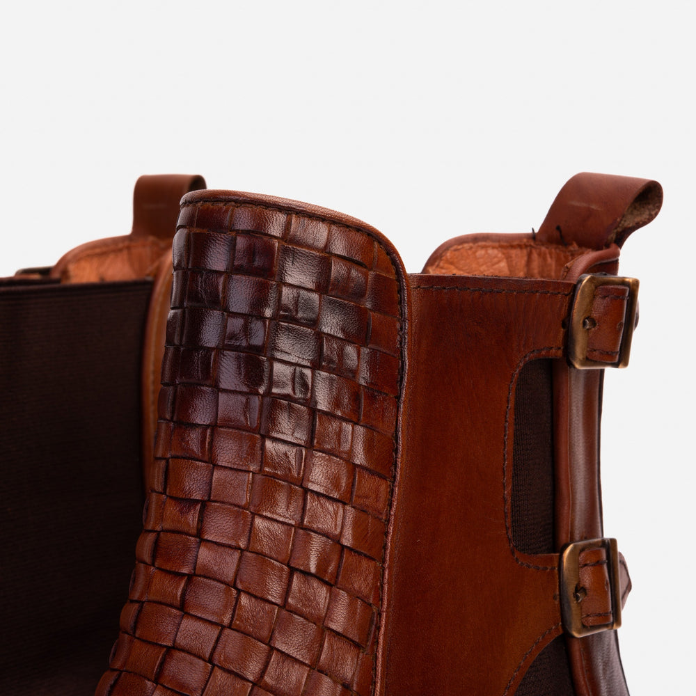 The Rolls Boot Woven Tan Leather Double Monk Strap Handmade Shoe Exclusive Style