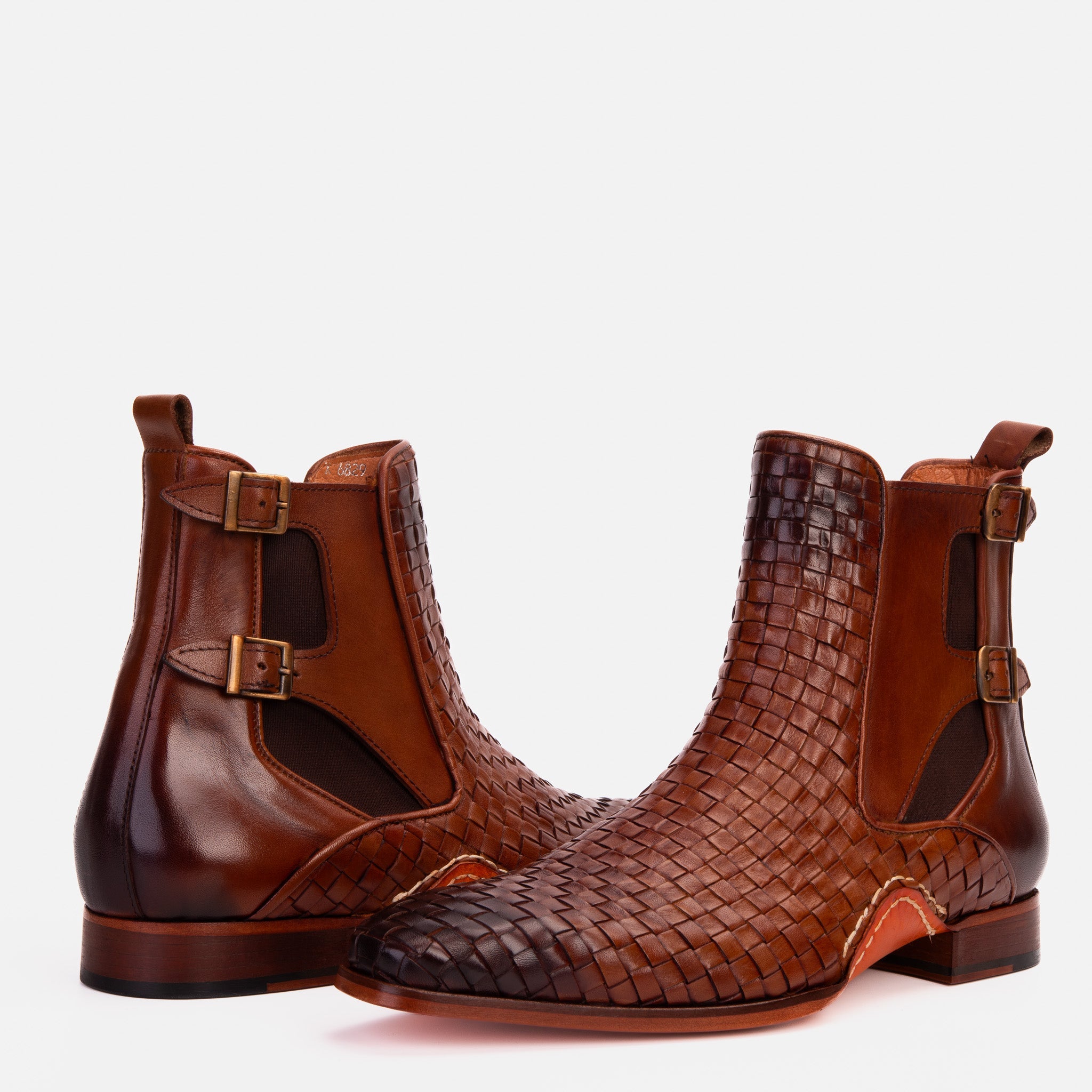 The Rolls Boot Woven Tan Leather Double Monk Strap Handmade Shoe Exclusive Style
